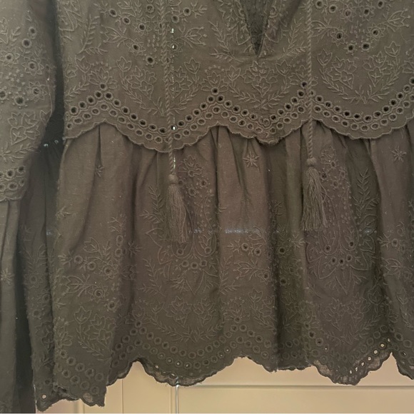 Ulla Johnson Eyelet Ruffled Peplum Top Black Size 0 - Picture 3 of 10